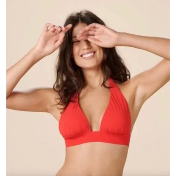 J. Crew | NWT | Halter tie-back bikini top with mesh in Venetian Red | Sz XS - Picture 1 of 9